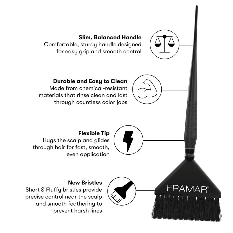 Framar Root Repair Hair Color Brush Set - Hair Dye Brush Kit, Hair Coloring Brushes For Hair Stylist, Tint Brushes for Hair Color, Extra Control Near Scalp - 2 Pack Black - Image 4