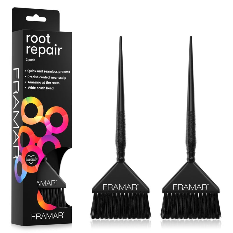 Framar Root Repair Hair Color Brush Set - Hair Dye Brush Kit, Hair Coloring Brushes For Hair Stylist, Tint Brushes for Hair Color, Extra Control Near Scalp - 2 Pack Black - Image 1