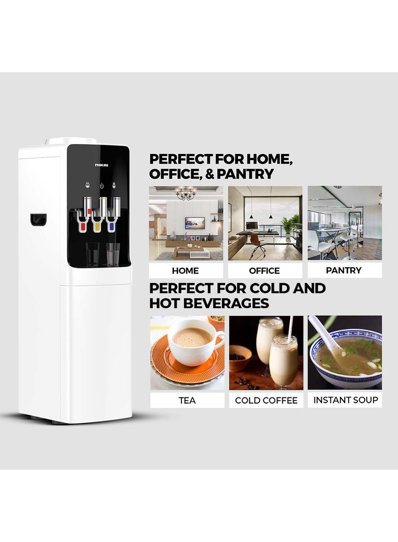 NIKAI Top Loading Water Dispenser With 3 Tap Design Hot, Cool, Normal Water, With Cabinet, Compressor Cooling, 16L Cabinet, Stainless Steel Tank, Low Noise, Anti-Bacterial Design, Anti-Spill NWD1400C White - Image 5