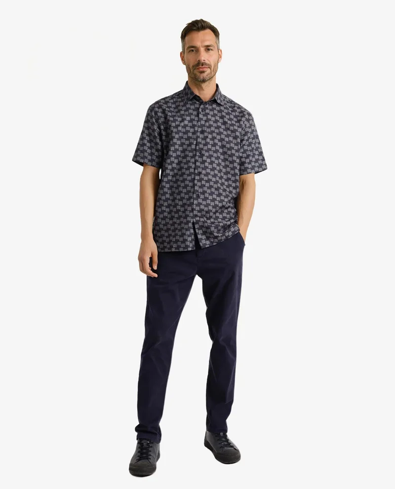 Rare Rabbit Men's Monogram Print Half Sleeve Shirt