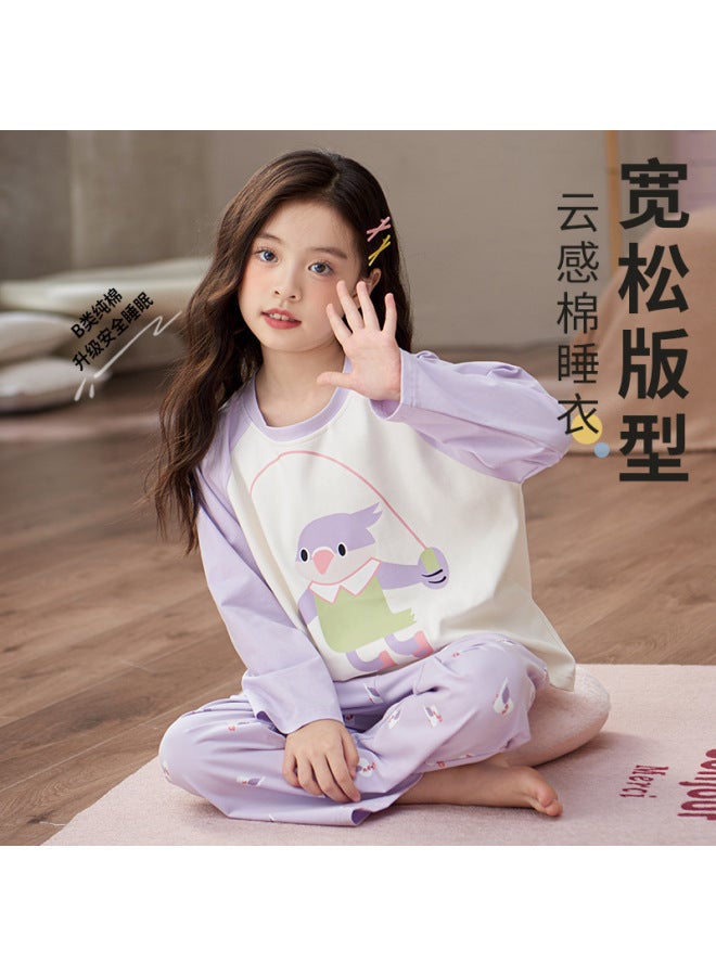 Children's Pajamas Girls Spring And Autumn Round Neck Long Sleeve Cotton Suit Medium And Large Children Princess Girls Home Clothes Suit
