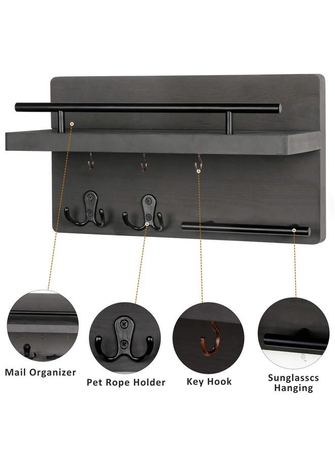 OurWarm Key Holder for Wall Decorative with 5 Key Hooks, Wall Mounted Key Hangers for Wall with Mail Key Rack, Wooden Mail Organizer with Shelf, Rustic Home Decor for Entryway Mudroom Office Hallway - Image 3