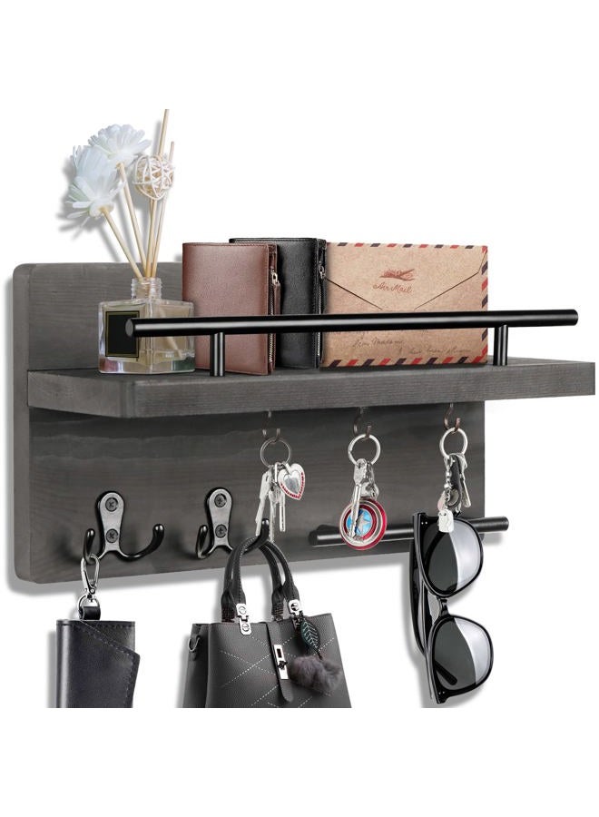 OurWarm Key Holder for Wall Decorative with 5 Key Hooks, Wall Mounted Key Hangers for Wall with Mail Key Rack, Wooden Mail Organizer with Shelf, Rustic Home Decor for Entryway Mudroom Office Hallway - Image 1