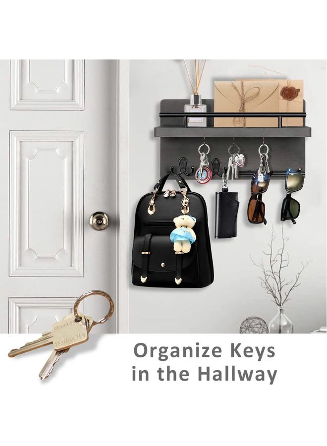OurWarm Key Holder for Wall Decorative with 5 Key Hooks, Wall Mounted Key Hangers for Wall with Mail Key Rack, Wooden Mail Organizer with Shelf, Rustic Home Decor for Entryway Mudroom Office Hallway - Image 5