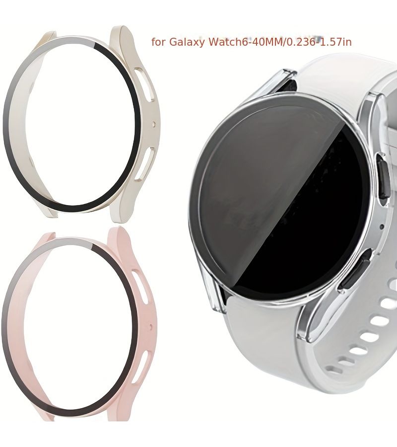 For Galaxy Watch7 44mm Starlight Rose Gold 2 Pack Protective Case with Tempered Glass Film - Image 4