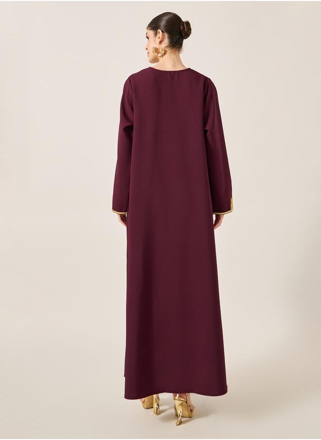 Styli - Embroidered Lace Detail Notch Neck Jalabyia - Image 1