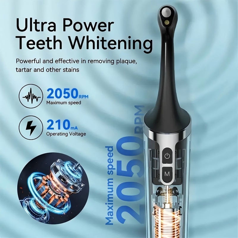 Black Electric Tooth Cleaner 6 Brush Heads 5 Modes USB Rechargeable Whitening - Image 3