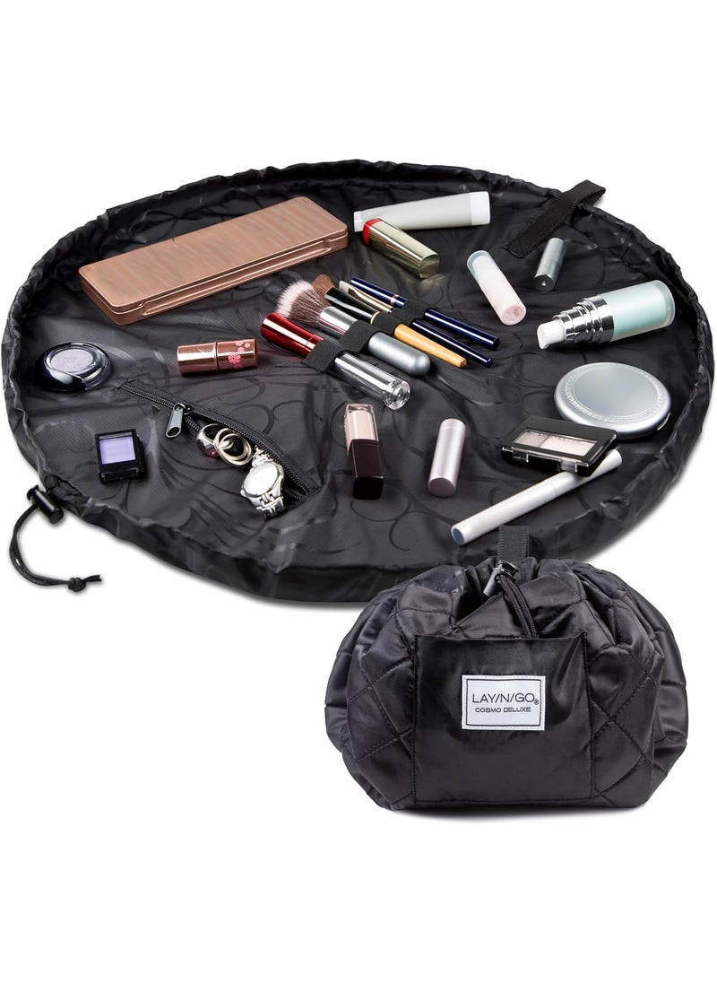 Lay-n-Go Lay-n-Go Cosmo Drawstring Cosmetic & Makeup Bag Organizer - Portable Drawstring Makeup Bag w/Zipper Pocket, Makeup Loops & More - Durable, Machine Washable Makeup Bag for Travel (22”, Black) 