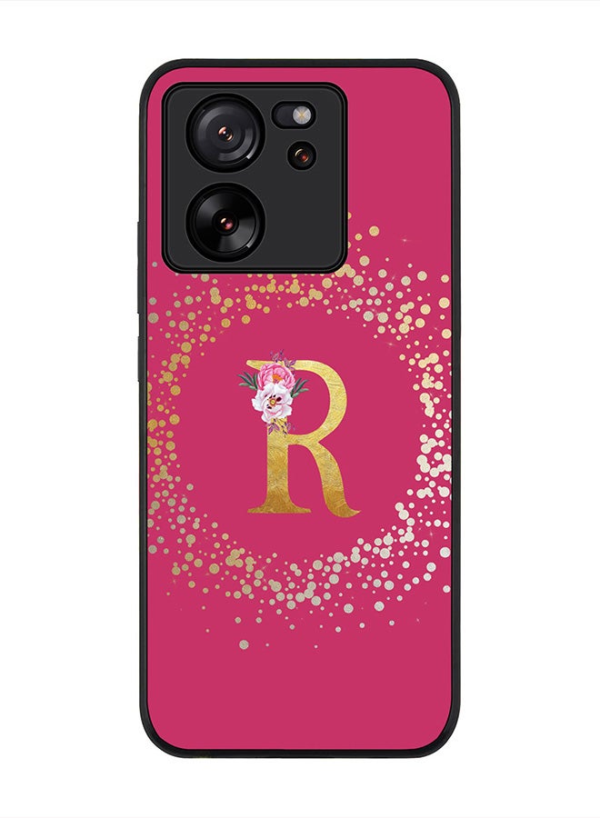 Stylizedd Rugged Black Edge case for Xiaomi 13T / Xiaomi 13T Pro, Slim fit Soft Case Custom Monogram Initial Letter Floral Pattern Alphabet -R (Dark Pink Rose) - Image 1