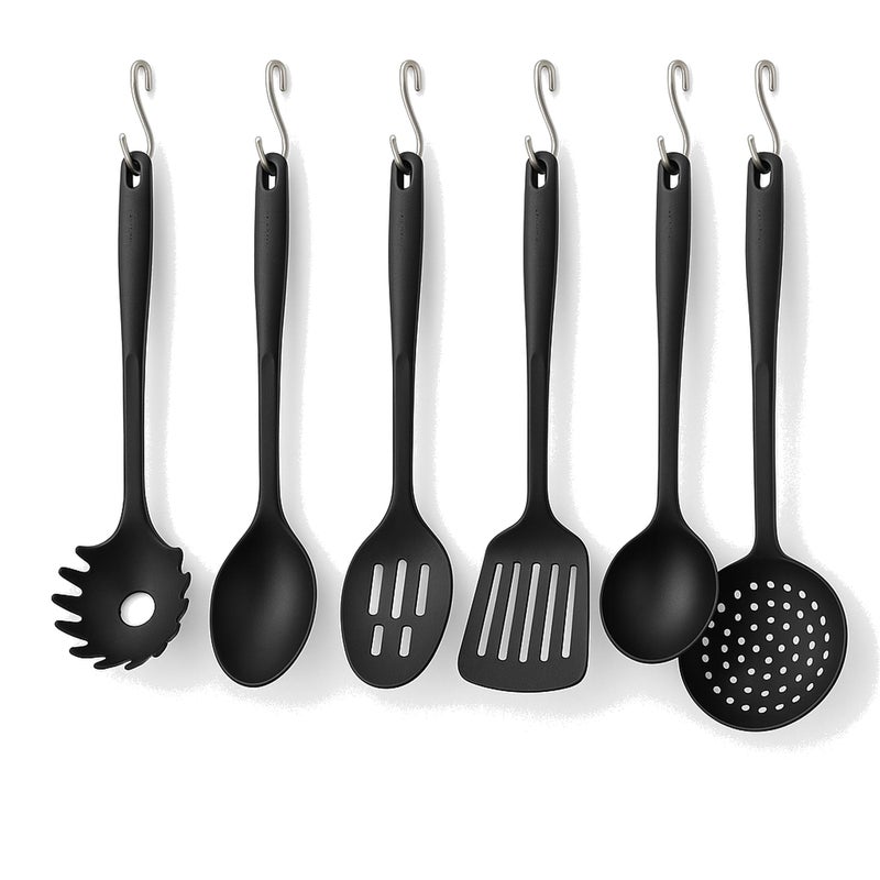 6 Piece Kitchen Utensil Set – Soup Ladle, Solid Spoon, Slotted Spoon, Slotted Spatula, Pasta Ladle, Strainer/Slotted Ladle – Heat Resistant up to 210°C, Machine Safe, Gentle on Non-Stick Surfaces - Image 1