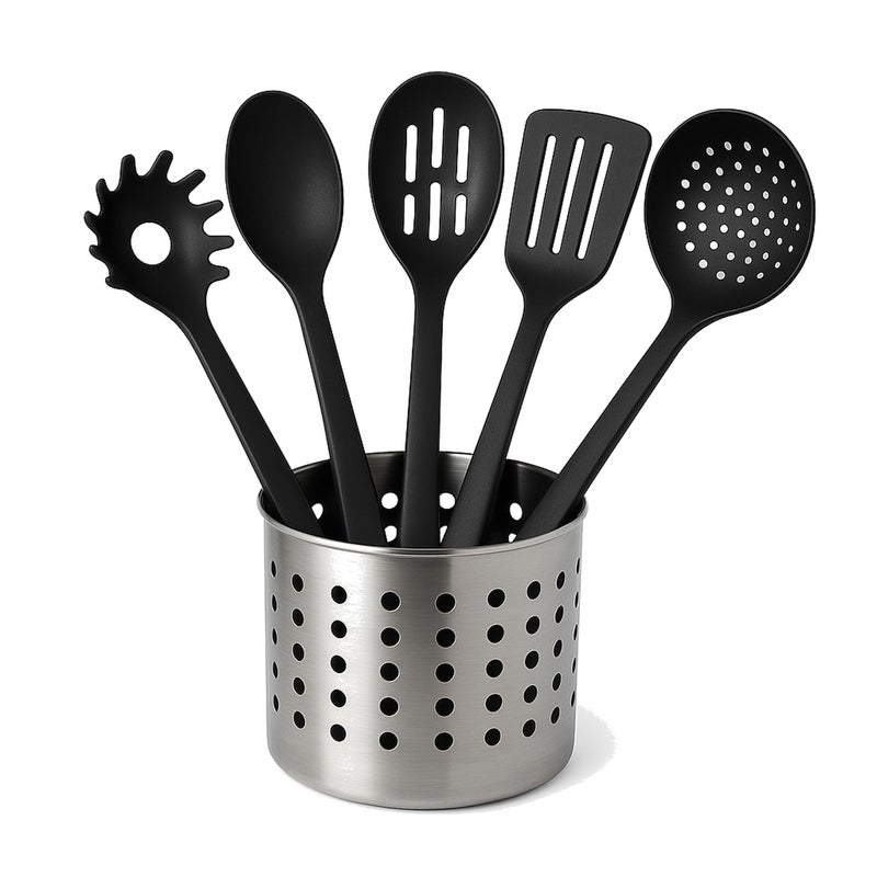 6 Piece Kitchen Utensil Set – Soup Ladle, Solid Spoon, Slotted Spoon, Slotted Spatula, Pasta Ladle, Strainer/Slotted Ladle – Heat Resistant up to 210°C, Machine Safe, Gentle on Non-Stick Surfaces - Image 3