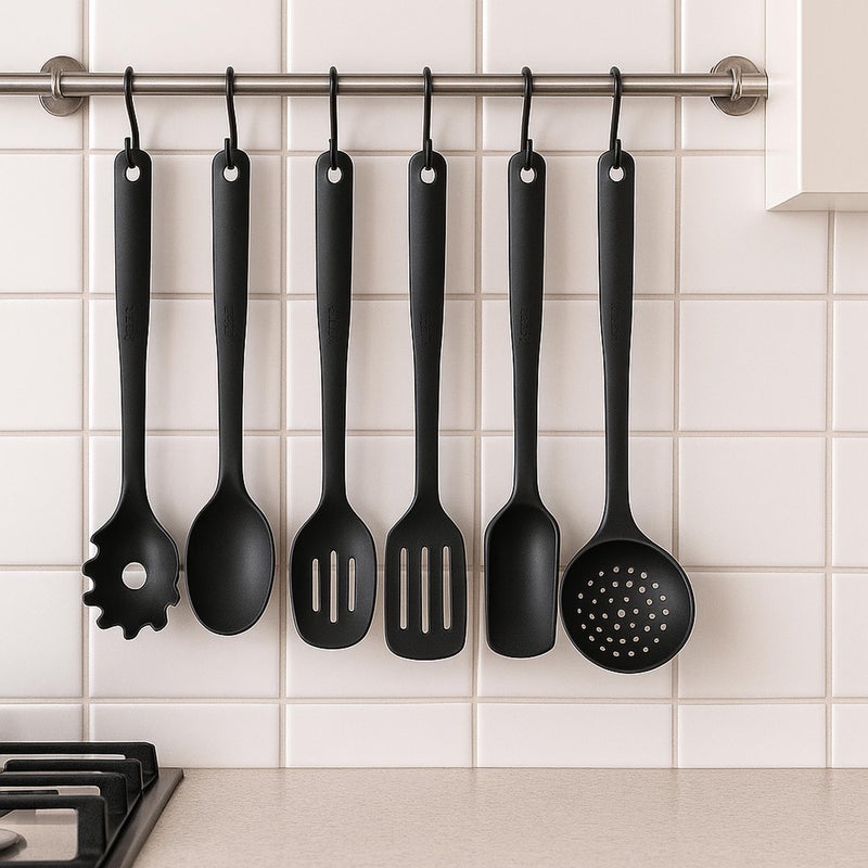 6 Piece Kitchen Utensil Set – Soup Ladle, Solid Spoon, Slotted Spoon, Slotted Spatula, Pasta Ladle, Strainer/Slotted Ladle – Heat Resistant up to 210°C, Machine Safe, Gentle on Non-Stick Surfaces - Image 4