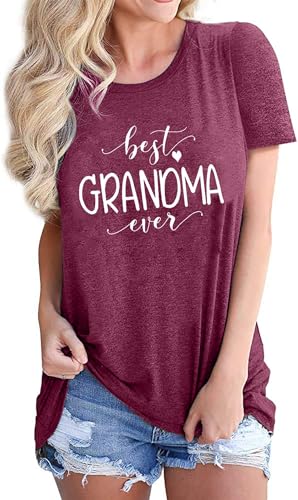 BANGELY Grandma T Shirt Women Best Grandma Ever Shirt Letter Print Short Sleeve Grandmother Tees Tops Purple - Image 1