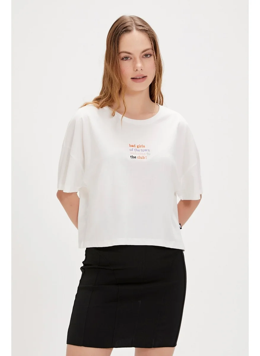 Bad Bear Town White Printed Women's T-Shirt