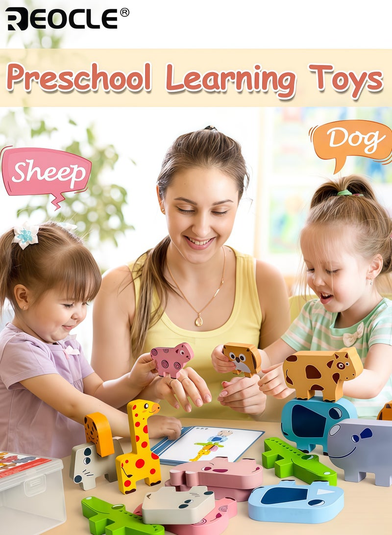 REOCLE Baby's Montessori Toys for 1-4 Year Old Boys Girls 10 Pack Wooden Animal Blocks Sorting and Stacking Educational Toddler Puzzles for Early Learning and Development - Image 4