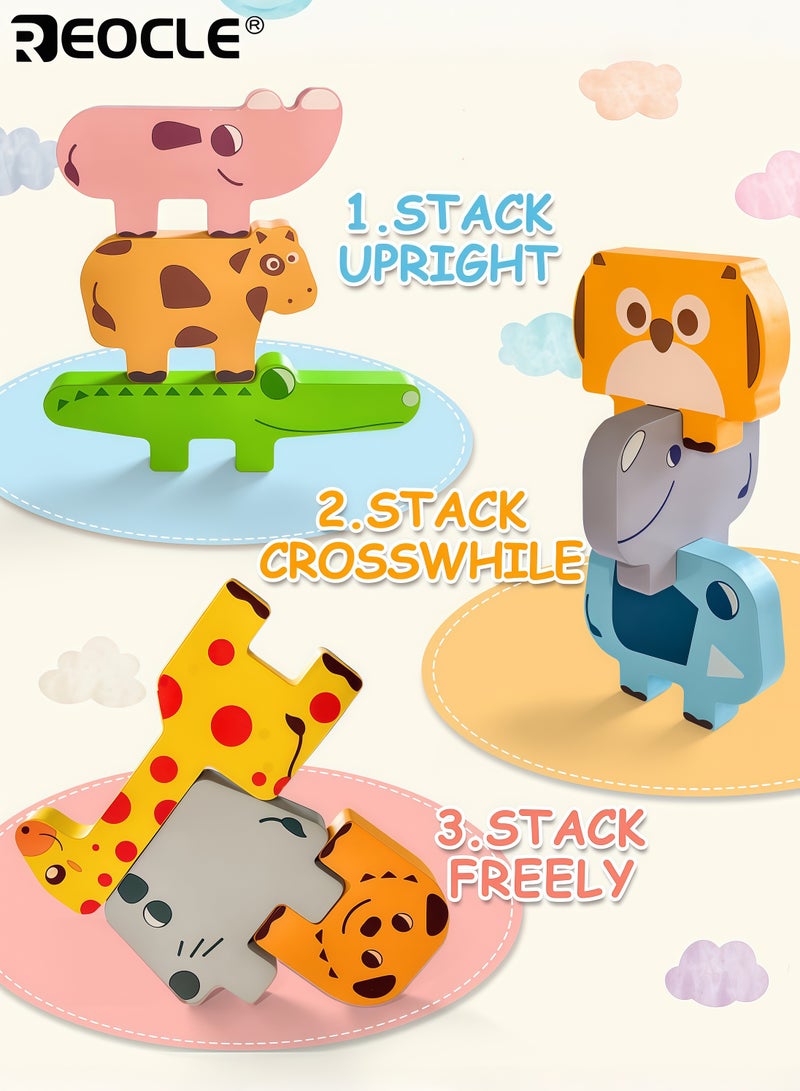 REOCLE Baby's Montessori Toys for 1-4 Year Old Boys Girls 10 Pack Wooden Animal Blocks Sorting and Stacking Educational Toddler Puzzles for Early Learning and Development - Image 2
