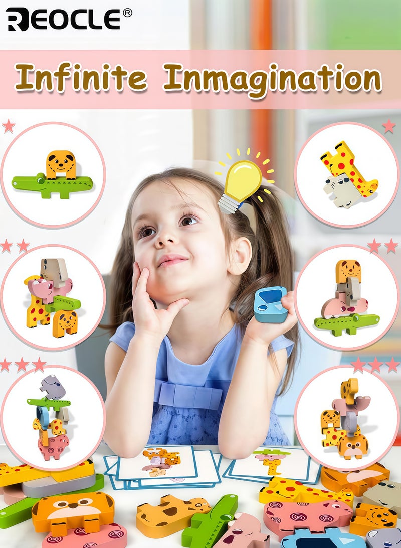 REOCLE Baby's Montessori Toys for 1-4 Year Old Boys Girls 10 Pack Wooden Animal Blocks Sorting and Stacking Educational Toddler Puzzles for Early Learning and Development - Image 3