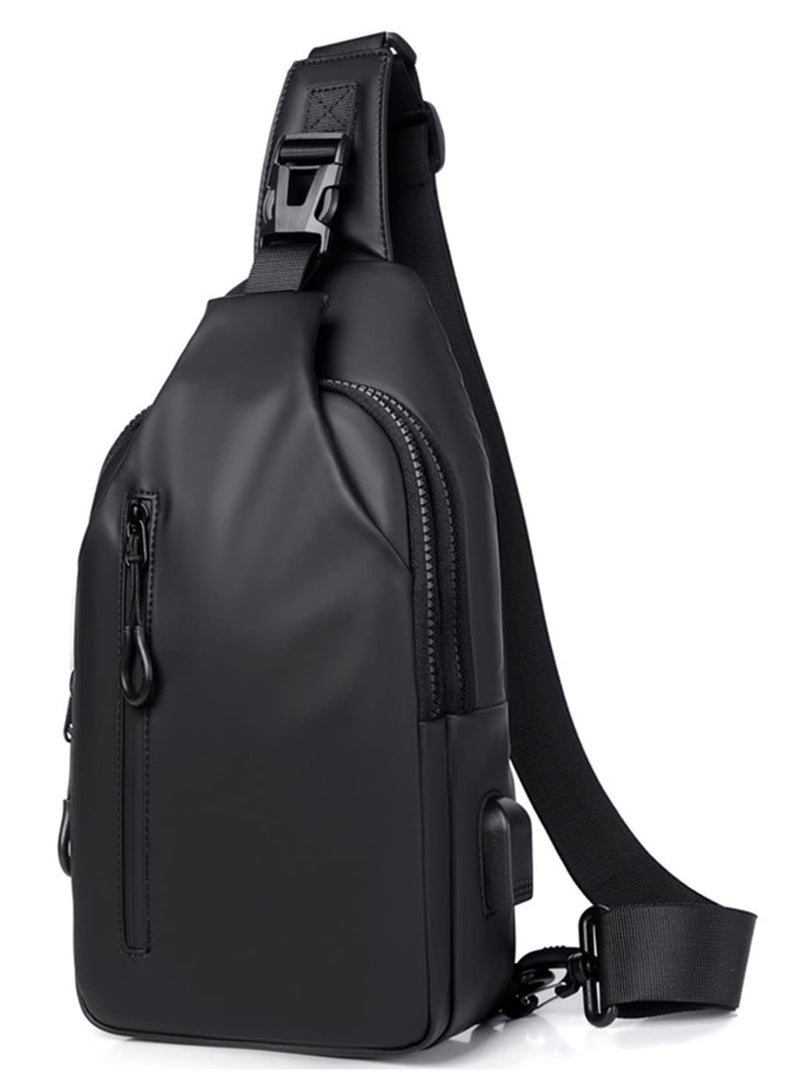 Crossbody Bag Casual Shoulder Bag for Men and Women Waterproof Leather Backpack Business Chest Bag with USB Charging Port for Travel Hiking (C) - Image 1