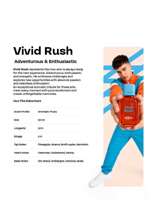 Stera Perfume VIVID RUSH Perfume For Men | Eau De Parfum - 50ml | Long Lasting Aromatic Fruity Scent | Premium Quality Travel Size Men's Fragrance
