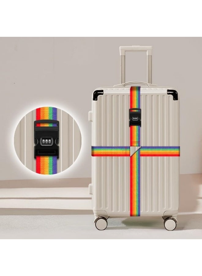 Meetion 1Pc Travel Luggage Strap Adjustable Suitcase Packing Belt with Combination Lock, Bright Travel Packing Straps with Quick Release Buckles, Each Length 5×200cm (Rainbow Colors) - Image 1