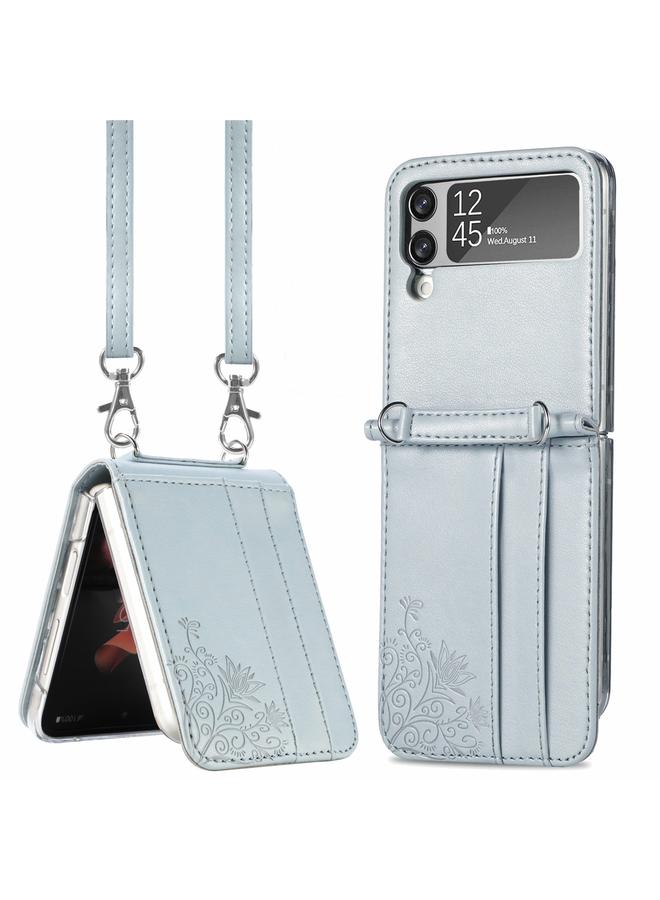 اس-توب جراب لهاتف Samsung Galaxy Z Flip 3 5G، جراب هاتف ببطاقة منقوشة بحبل قطري - Image 1
