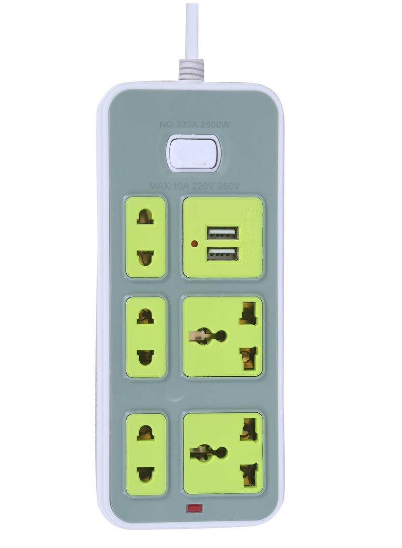 ELMAGHRABY 7-outlet 2500W power strip with 2 USB outlets, 5 220V outlets and on/off button - Image 2