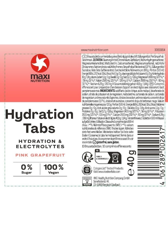 Maxi Nutrition - Hydration Tabs For Hydration And Electrolytes Refreshing Fitness Drink With 0% Sugar 100% Vegan Pink Grapefruit Flavour 10 Tablets, 40Gms X 6 Packs - Image 1