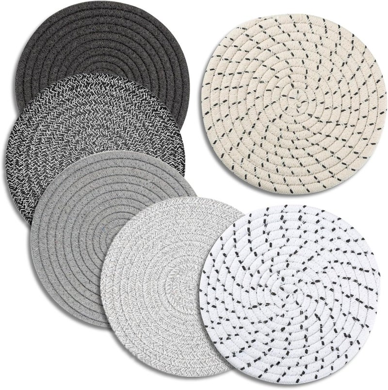 Cazzon Trivets for Hot Dishes, Pots and Pans, 8 Inches Hot Pads 6 Pcs, Pot Holders for Kitchen, Heat Resistant Mat Protect Counter, Coasters Set Home Essentials Farmhouse Decor (Mix Gray) - Image 1