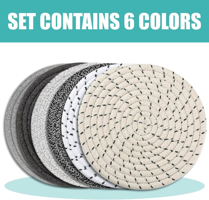 Cazzon Trivets for Hot Dishes, Pots and Pans, 8 Inches Hot Pads 6 Pcs, Pot Holders for Kitchen, Heat Resistant Mat Protect Counter, Coasters Set Home Essentials Farmhouse Decor (Mix Gray) - Image 2