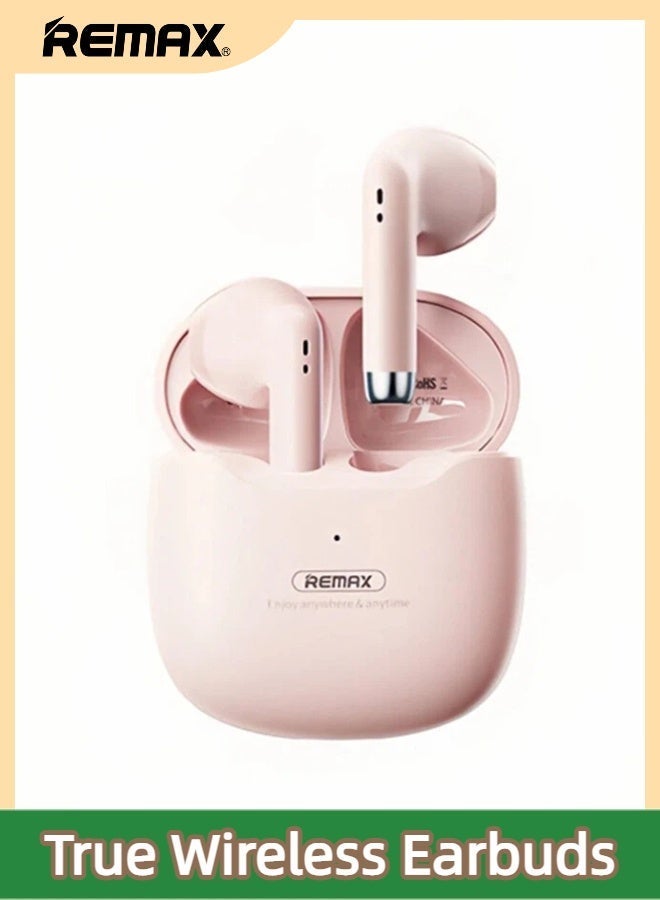 REMAX TWS-19 True Wireless Earbuds, Stereo Music Call Gaming Earphones, Fast Charging Long Playtime, Lightweight Compact Portable (Pink) - Image 1
