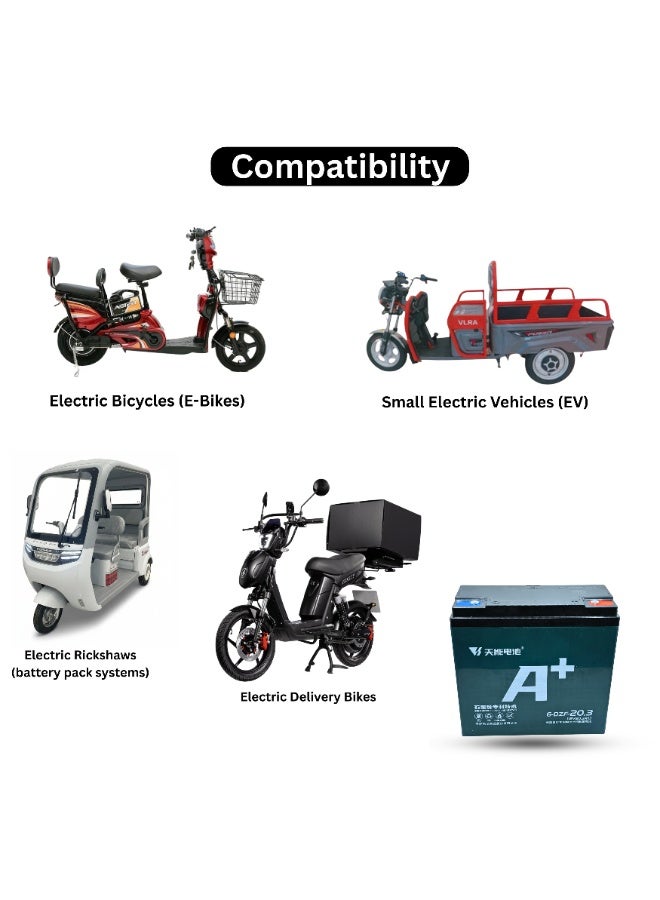 TIANNENG 6 DZF 20.3 12V 20.3Ah Sealed Lead Acid Electric Bike Battery Rechargeable VRLA Maintenance Free Battery Pack Electric Bicycle Electric Scooter Replacement Battery 4 Pack - Image 3