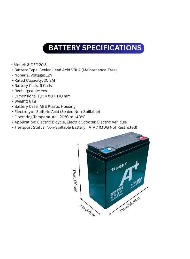 TIANNENG 6 DZF 20.3 12V 20.3Ah Sealed Lead Acid Electric Bike Battery Rechargeable VRLA Maintenance Free Battery Pack Electric Bicycle Electric Scooter Replacement Battery 4 Pack - Image 4