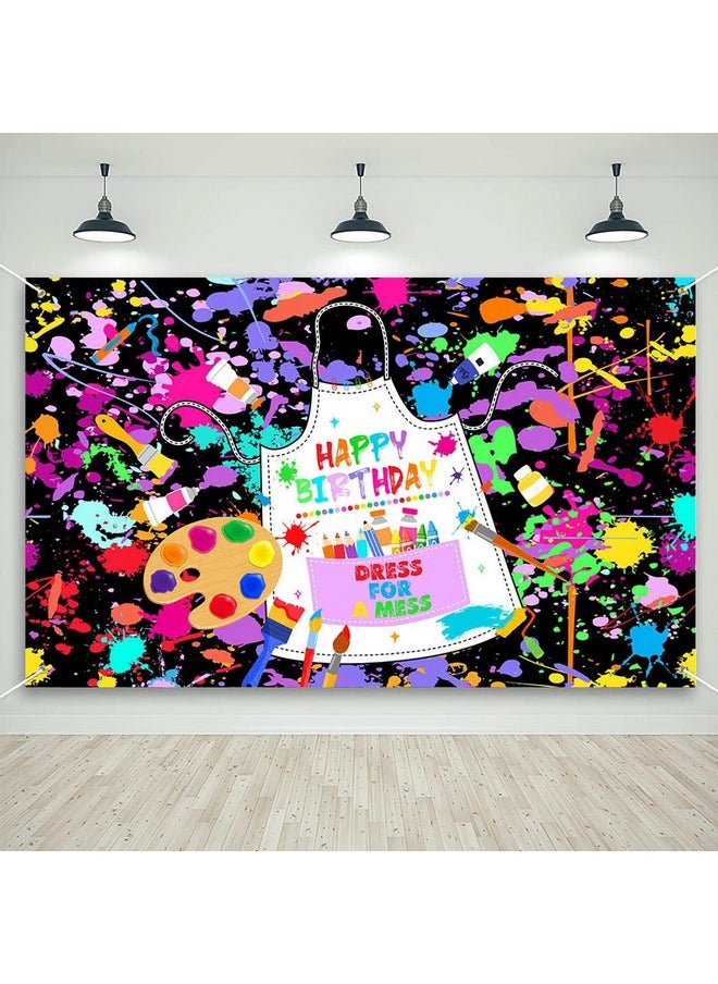 Mocsicka Mocsicka Art Paint Birthday Banner for Kids Let's Paint Dress for a Mess Party Decoration Backdrop Colorful Graffiti Splatter Art Painting Photography Background (Colorful, 70.8x43.3inch)  - Image 1