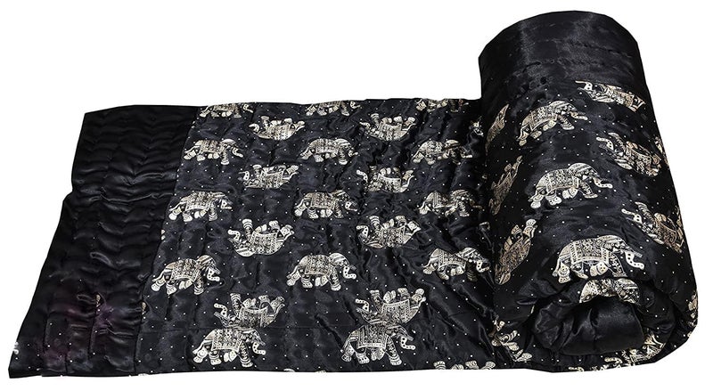 AARMOZY Cotton Soft Jaipuri Silk Razai Traditional Print Single Bed AC Blanket Black 85X55 INCHE - Image 4