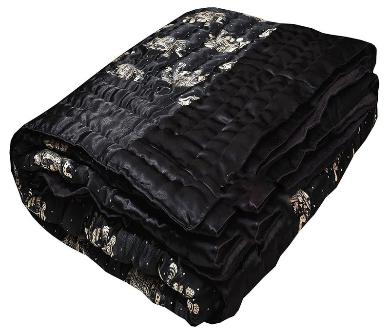 AARMOZY Cotton Soft Jaipuri Silk Razai Traditional Print Single Bed AC Blanket Black 85X55 INCHE - Image 3