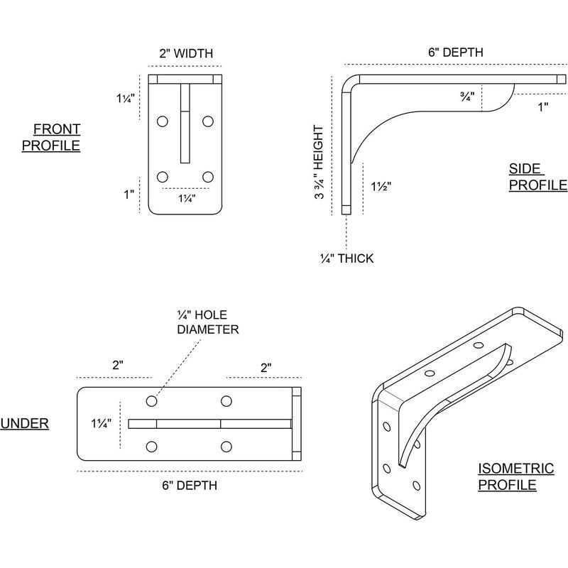 Ekena Millwork BKTM02X06X03EBCRS Steel Bracket Embrey, 2" W x 6" D x 3 3/4" H, Unfinished - Image 2