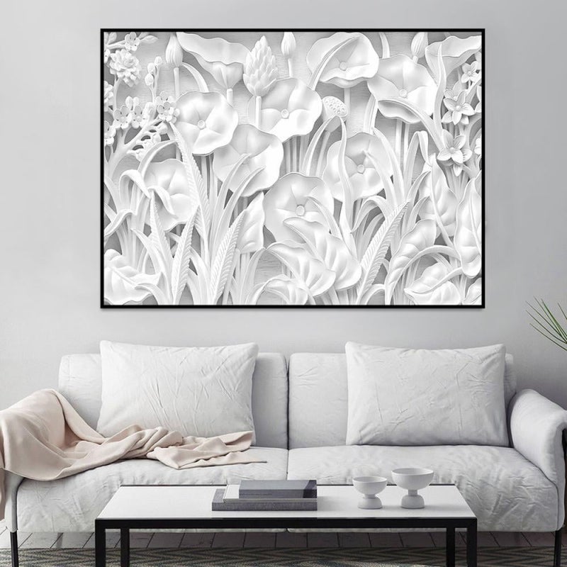 ماركتنا لوحة جداربة قماشية مطبوعة بتصميم اللوحة الجبسية مع برواز مجوف مقاس (70×50) قطعة واحدة - Image 3