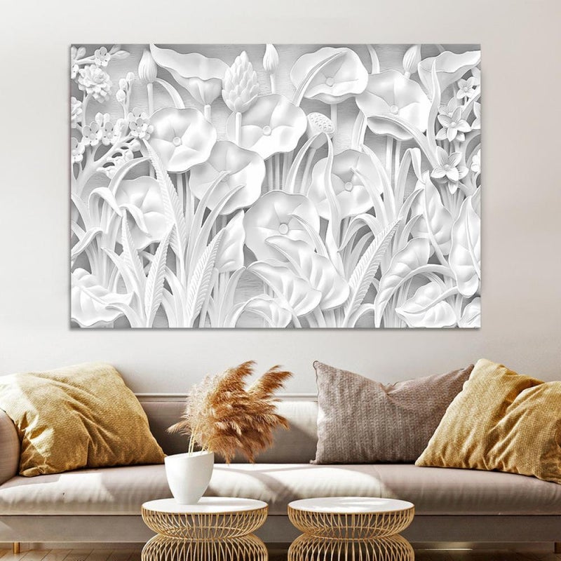 ماركتنا لوحة جداربة قماشية مطبوعة بتصميم اللوحة الجبسية مع برواز مجوف مقاس (70×50) قطعة واحدة - Image 1