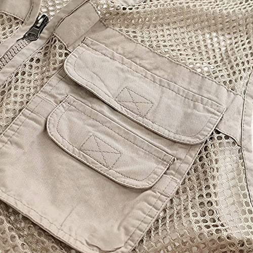 Rizanee Unisex Mesh Breathable Fishing Vest, Multi-Pockets Photography Travel Hiking Waistcoat Jacket (Beige, US M - TAG XL) - Image 3