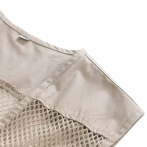 Rizanee Unisex Mesh Breathable Fishing Vest, Multi-Pockets Photography Travel Hiking Waistcoat Jacket (Beige, US M - TAG XL) - Image 5
