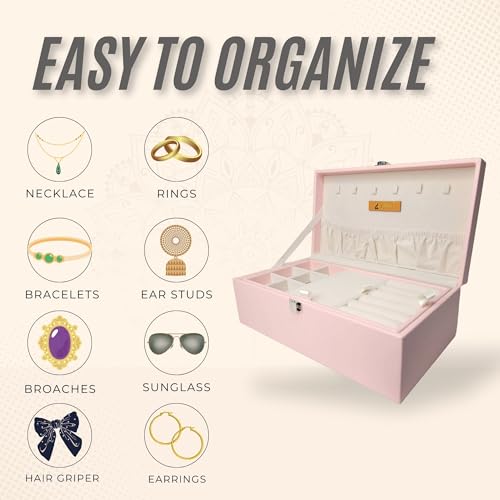 FONSIE Faux Leather Organizer Box pink, Jewellery box Organisers for women, jewelry Storage For Necklace, Earrings, Rings, Bracelet, Portable Storage Box Case With Dividers small - Image 2