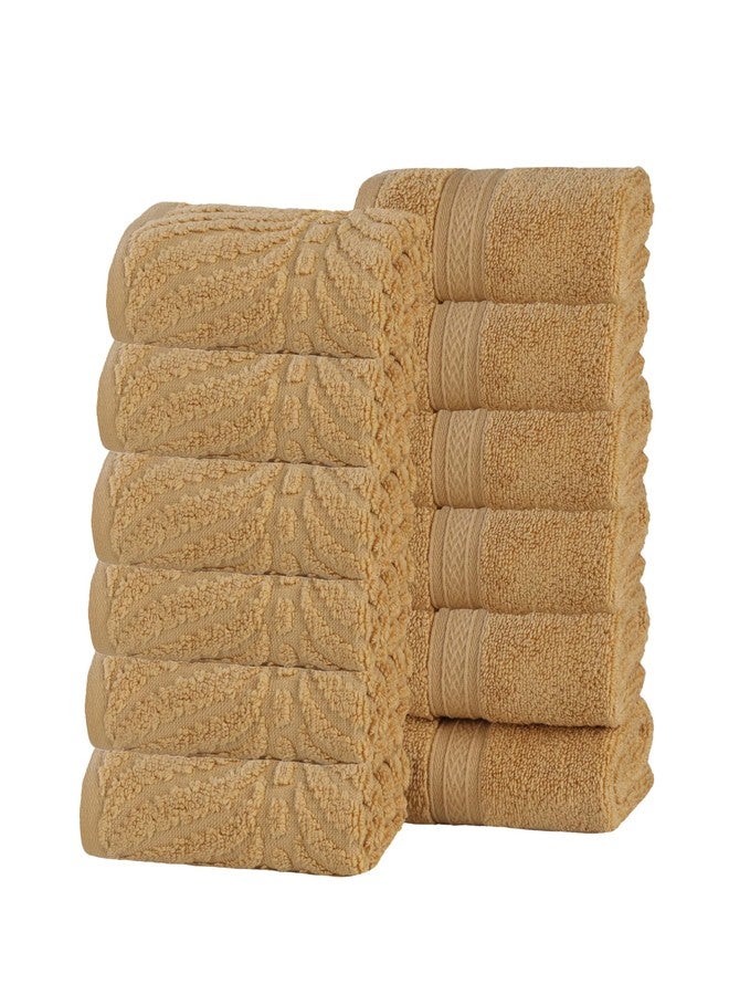 Superior Cotton Chevron Face Towel/Washcloth Set, Zero Twist, Quick Dry, Small Facial Towels, Spa, Hotel, Guest, Home, Bathroom Basics, Absorbent, Luxury Quick Drying, Assorted Set of 12, Gold - Image 1
