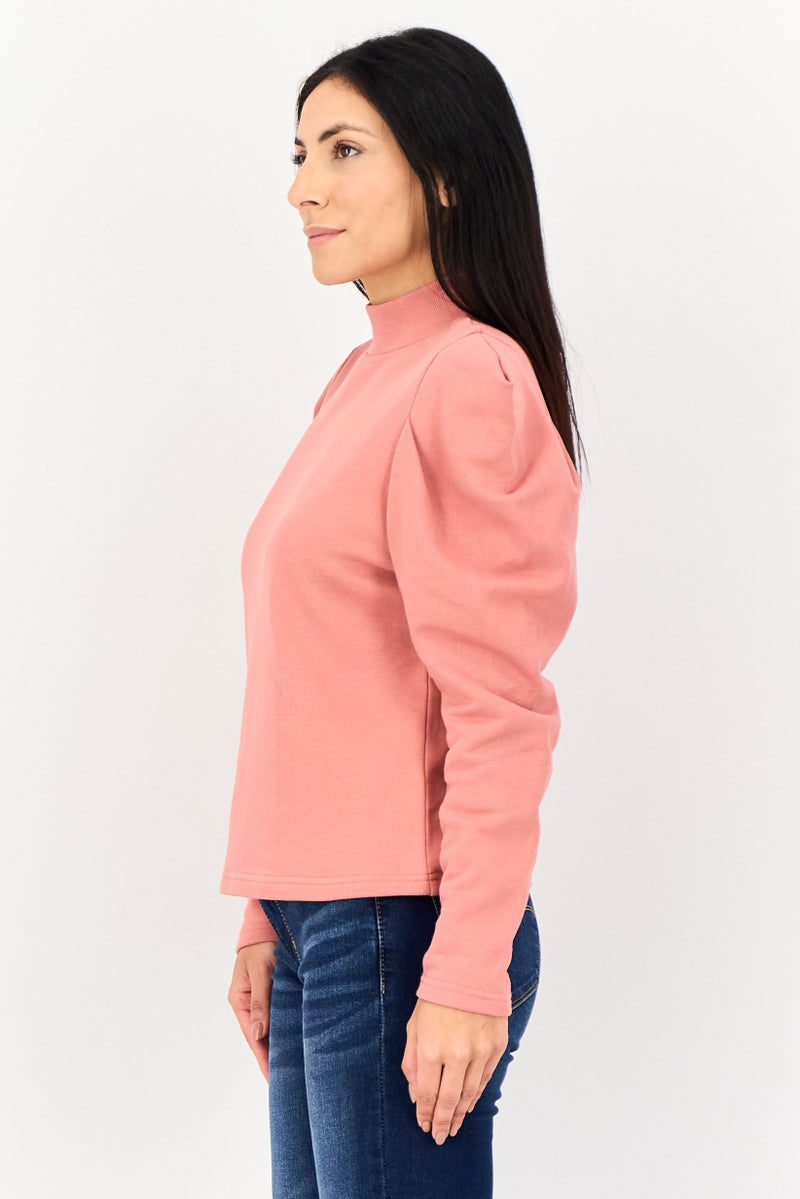 SELECTED Women Mock Neck Plain Long Sleeve Sweatshirt, Old Rose - Image 2