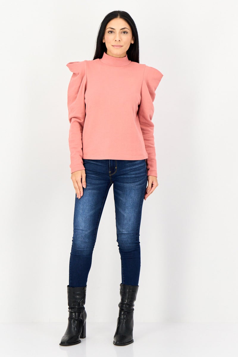 SELECTED Women Mock Neck Plain Long Sleeve Sweatshirt, Old Rose - Image 4