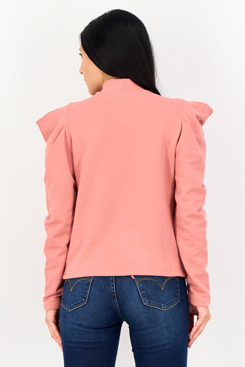 SELECTED Women Mock Neck Plain Long Sleeve Sweatshirt, Old Rose - Image 3