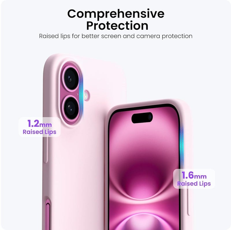 YoYoTech iPhone 16 2024 6.1'   Liquid Soft Silicone iPhone 16 only Cover with Inside Microfiber Lining Shockproof Gel Rubber Phone Case - Pink - Image 3