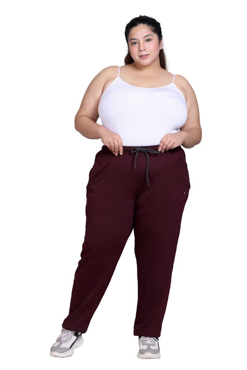 CUPID Women Mid Rise Plus Size Regular Fit Plain Cotton Sports N Gym Lowers, Trousers, Track Pant, Lounge N Night Wear, Pyjamas - Wine, 3X-Large - Image 2