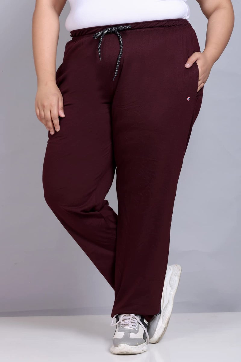 CUPID Women Mid Rise Plus Size Regular Fit Plain Cotton Sports N Gym Lowers, Trousers, Track Pant, Lounge N Night Wear, Pyjamas - Wine, 3X-Large - Image 4