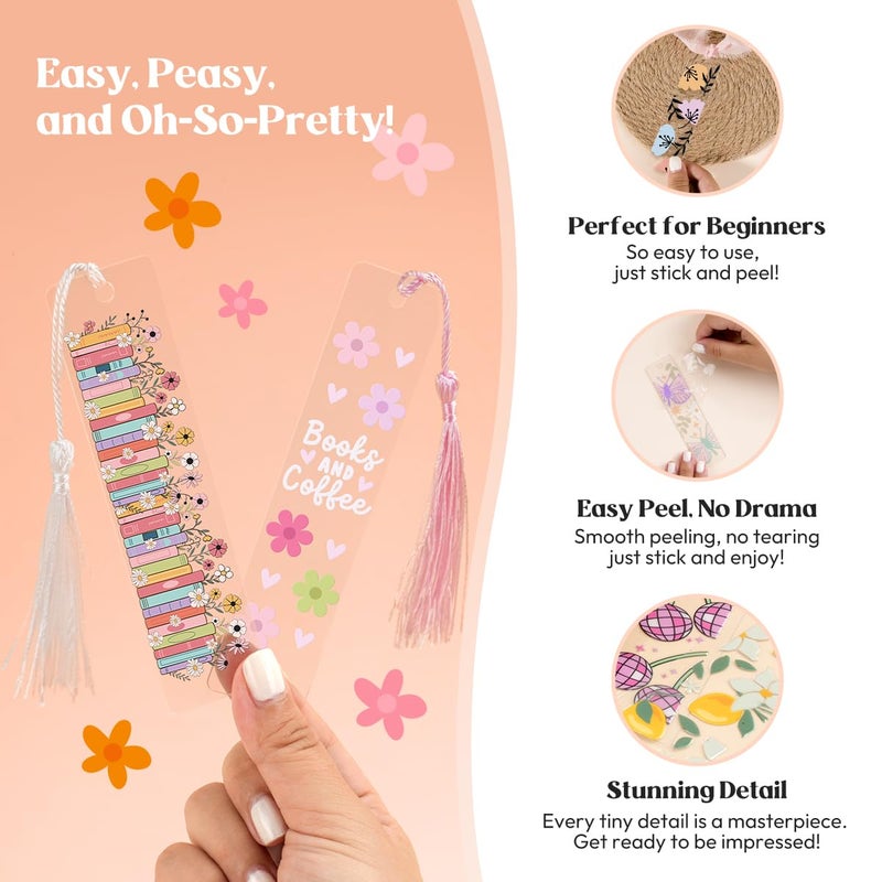 Kaciola 24PCS Acrylic Bookmark Blanks with 24PCS Booklover Theme UV DTF Stickers and 4 Colors Tassels,Blank Bookmarks UV DTF Transfers Stickers for DIY Crafts Hanging Tag Gift Bookmarks DIY - Image 5