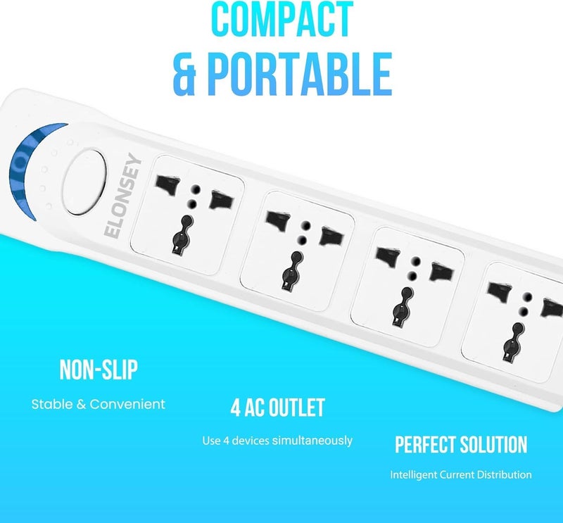 ELONSEY 10m Universal Power Extension Cord with 4 Power Plugs 4 Power Strip Outlets, 4 Way Power Strip, Extension Lead 10 meters - White (10M 4S) - Image 2